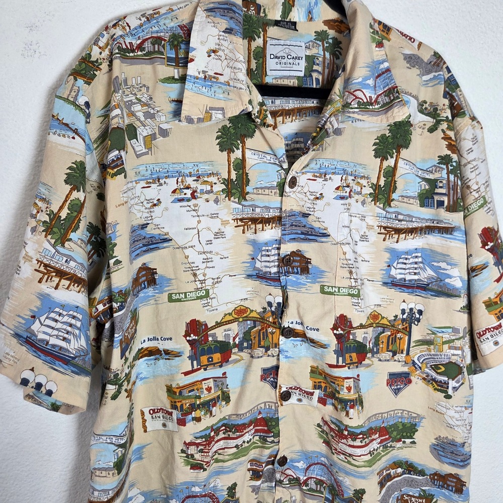 Vintage San Diego Map Print Camp Shirt Novelty Coastal Vacation XL - Picture 3 of 12